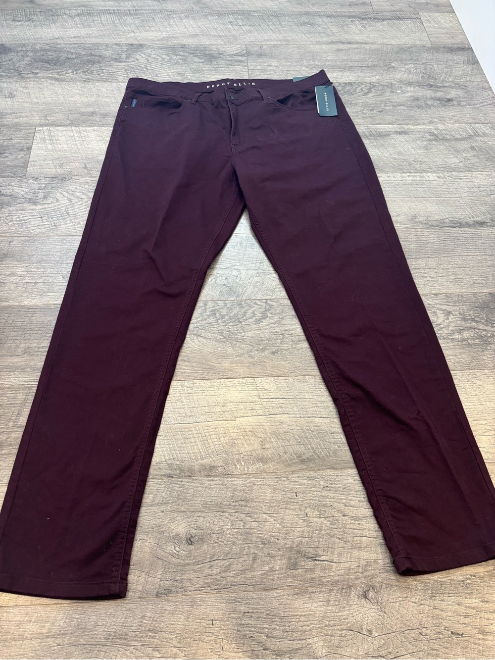 Perry Ellis Portfolio Men's Burgundy Slim Straight Chino Twill Pants NWT